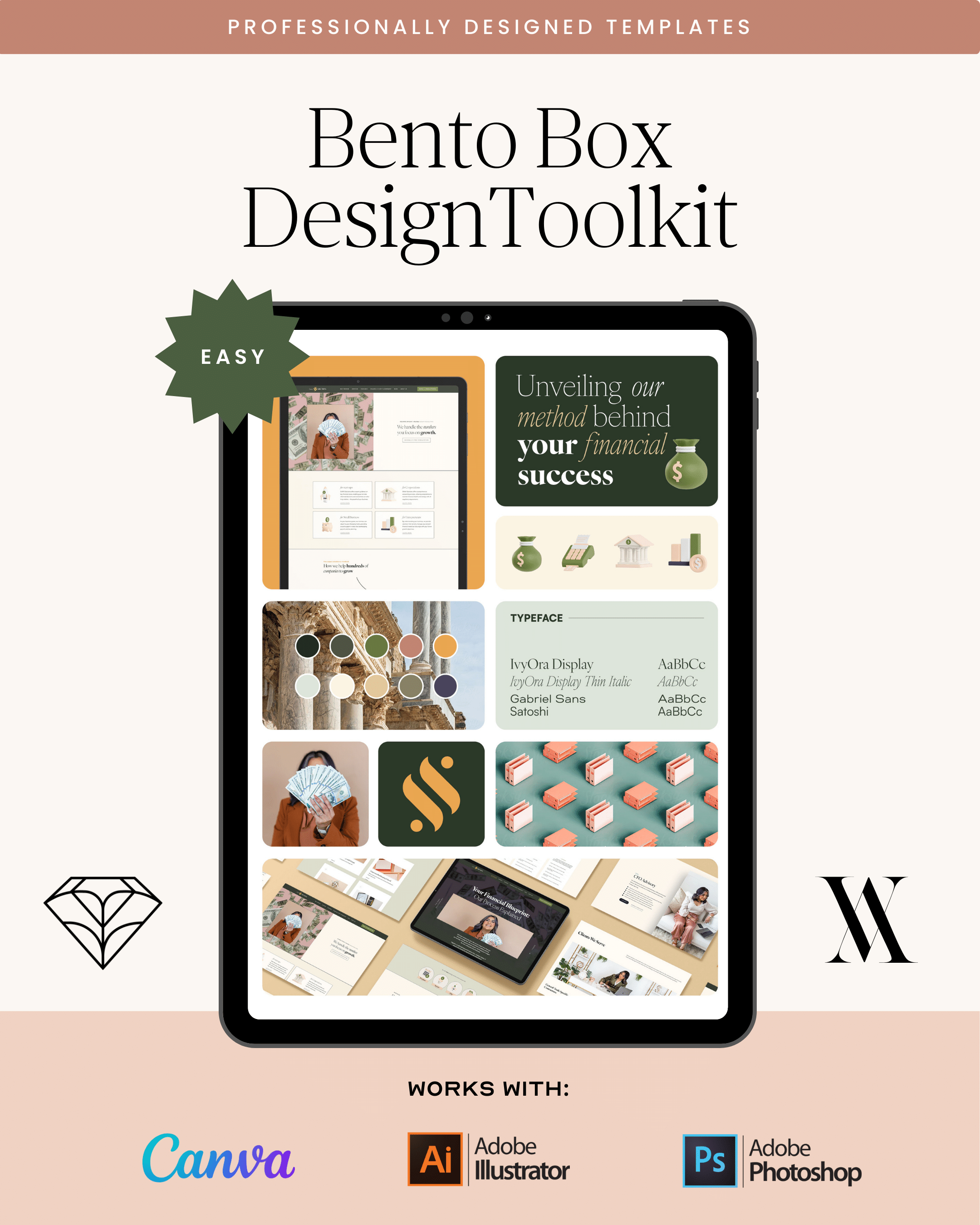 Bento Box Grid Design Toolkit - Canva, Adobe Illustrator & PSD Templates with Inspirational Examples - templatemercado
